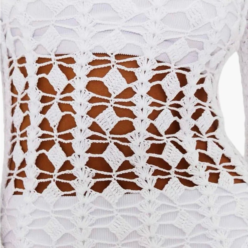Beach Riot White Crochet Long-Sleeve Maxi Swim Cover-Up - Picture 4 of 6